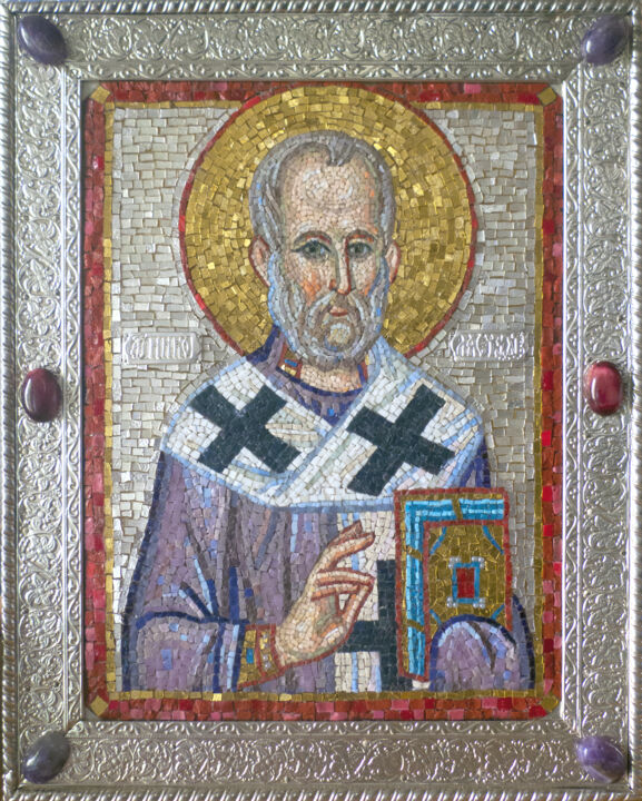 Sculpture titled "Icon of St. Nicholas" by Alena Masterkova, Original Artwork, Mosaic