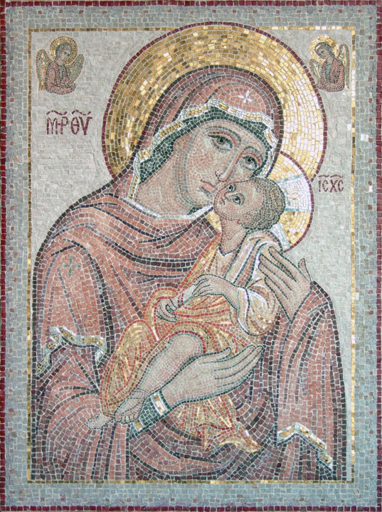 Painting titled "Icon of Our Lady of…" by Alena Masterkova, Original Artwork, Mosaic