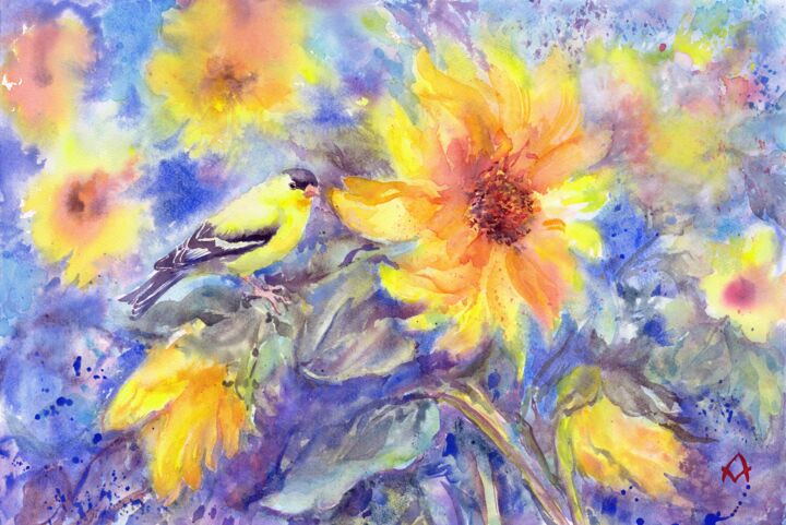 제목이 "Sunflowers"인 미술작품 Alena Masterkova로, 원작, 수채화