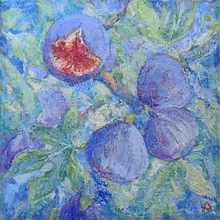 Painting titled "Figs 4" by Alena Masterkova, Original Artwork, Acrylic Mounted on Wood Stretcher frame