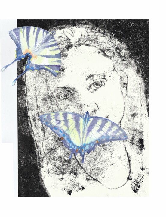 Obrazy i ryciny zatytułowany „Girls-Butterflies 1” autorstwa Alena Masterkova, Oryginalna praca, Monotypia