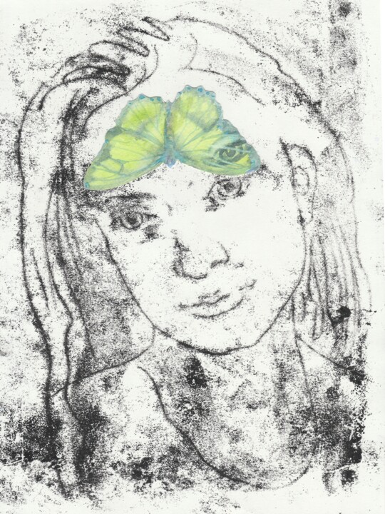 Printmaking titled "Girls-Butterflies 2" by Alena Masterkova, Original Artwork, Monotype