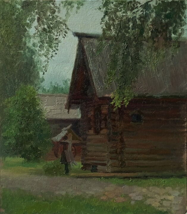 Painting titled "Деревенский домик" by Anna Rubashkina, Original Artwork, Oil