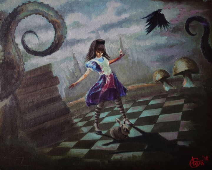 Schilderij getiteld "Dark Alice" door Alena Ptsjolko (Fox), Origineel Kunstwerk, Olie