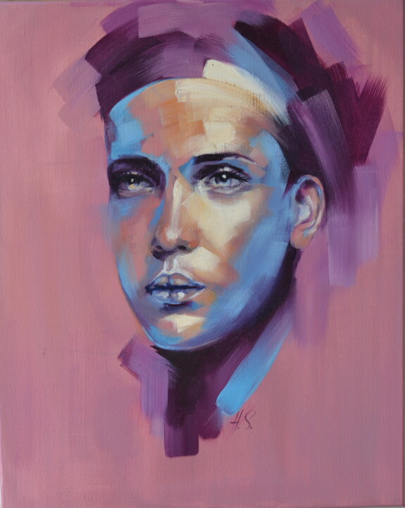 Painting titled "Portrait of a girl" by Alena Sakalova, Original Artwork, Oil Mounted on Wood Stretcher frame