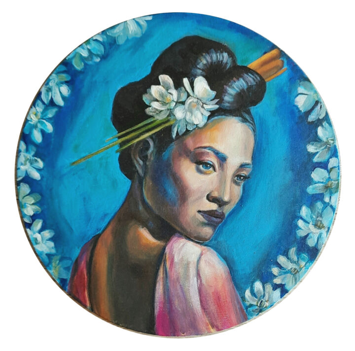 Painting titled "The Japanese Spring" by Alena Volkava, Original Artwork, Acrylic Mounted on Wood Stretcher frame