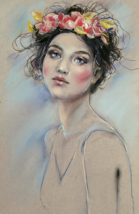 Drawing titled "rose" by Alena Volkava, Original Artwork, Pastel Mounted on Other rigid panel