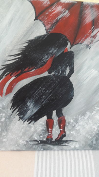 Painting titled "Девушка под красным…" by Alena Chernova, Original Artwork, Acrylic