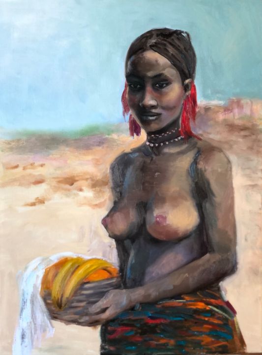 Painting titled "Kenyan girl" by Alyona Voronenko, Original Artwork, Oil Mounted on Wood Stretcher frame