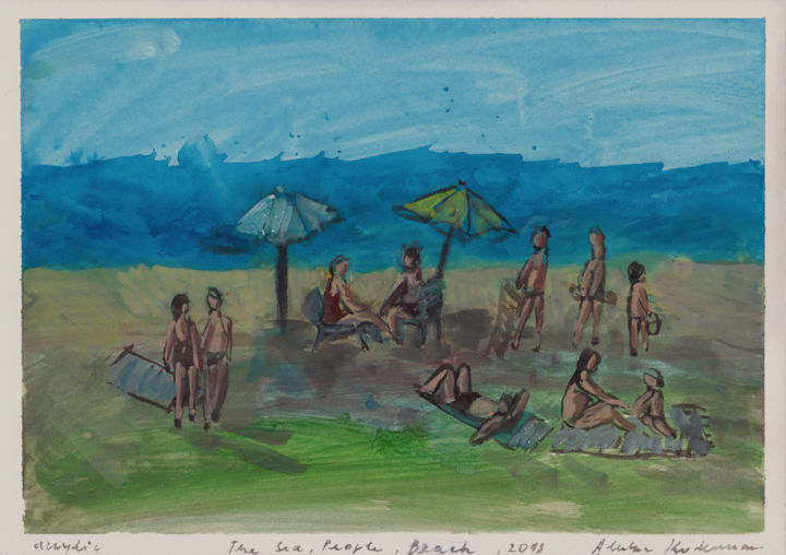 Painting titled "The Sea, People, Be…" by Alenka Koderman, Original Art, Acrylic