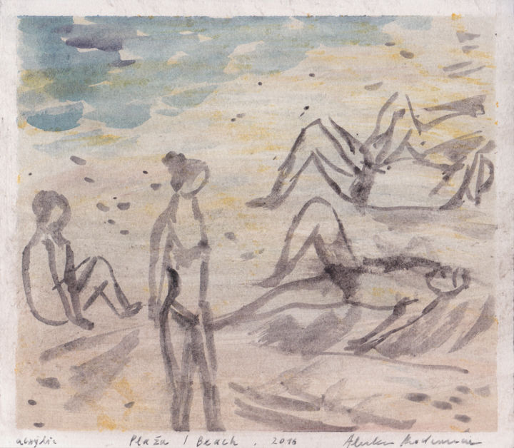Painting titled "Beach – Plaža, 2016…" by Alenka Koderman, Original Art, Acrylic