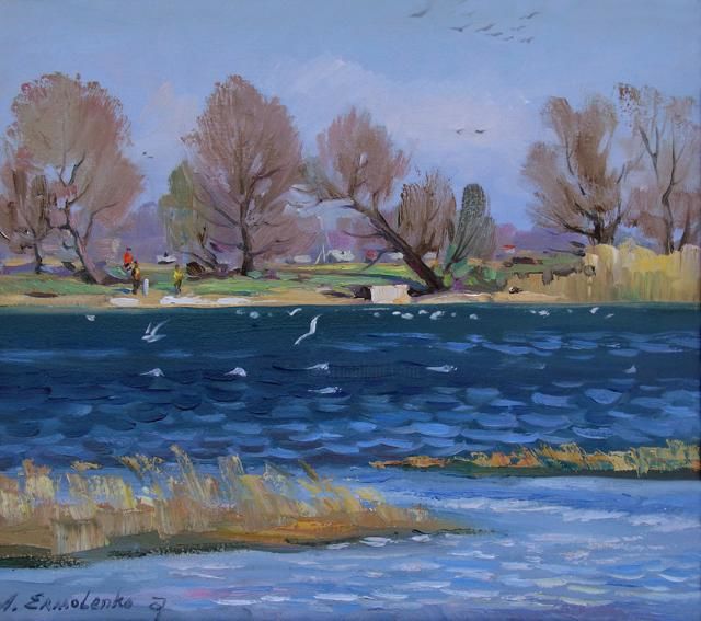 Апрельский день - Painting, 34x39 cm ©2007 by aler -
Impressionism, Canvas, Seasons, Апрельский день