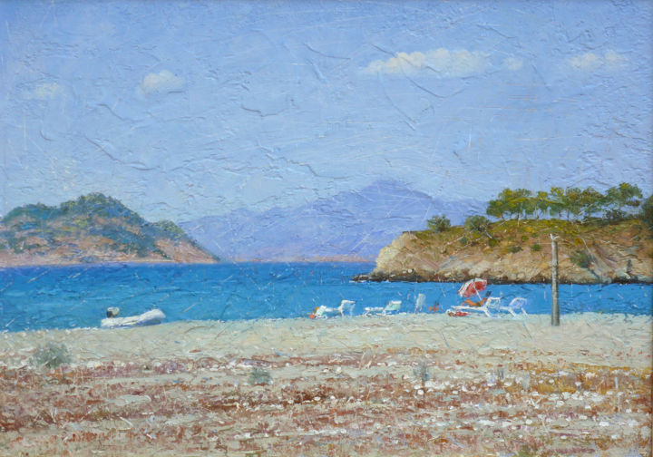 Painting titled "Дикий пляж" by Aler, Original Artwork, Oil