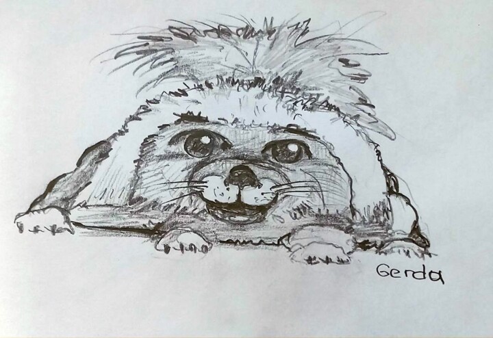 Drawing titled "Fun dog" by Arthur Savachenko, Original Artwork, Pencil