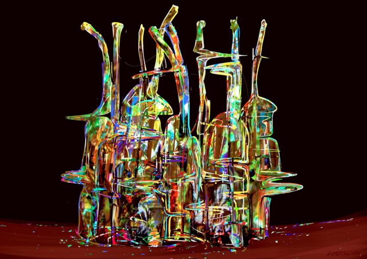 Digitale Kunst getiteld "Bottles" door Ales Lalush, Origineel Kunstwerk, 2D Digital Work