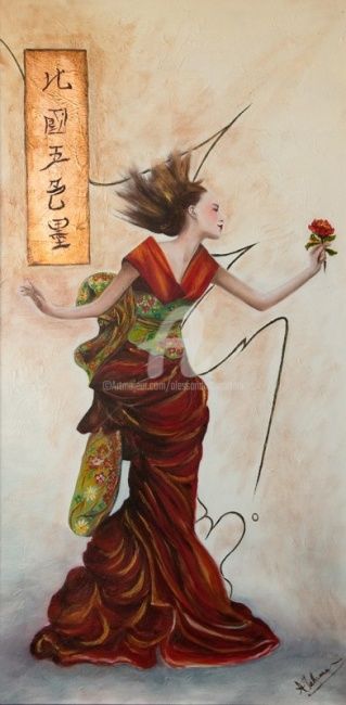 Ti dono un fiore - Painting, 50x100 cm ©2006 by Alessandra Tabarrani -
