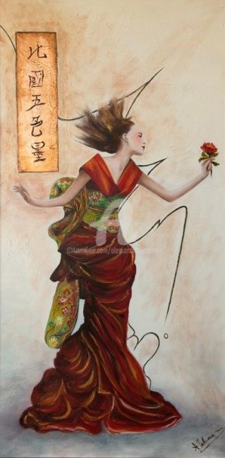 Painting titled "TI DONO UN FIORE" by Alessandra Tabarrani, Original Artwork, Oil