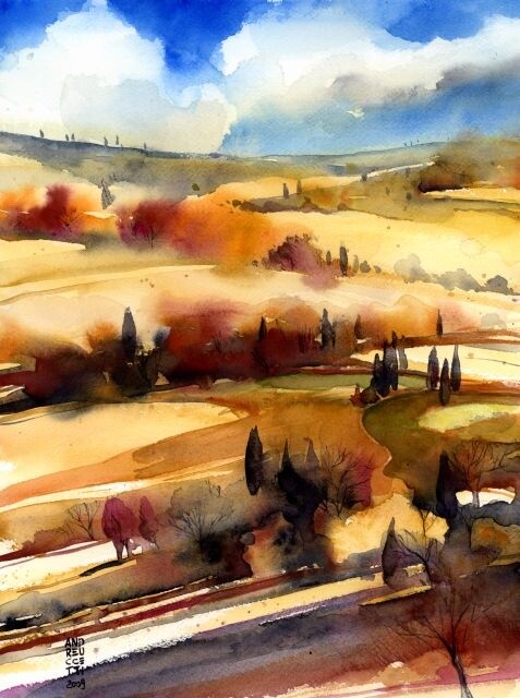 Pittura intitolato "Campagna toscana_" da Alessandro Andreuccetti, Opera d'arte originale