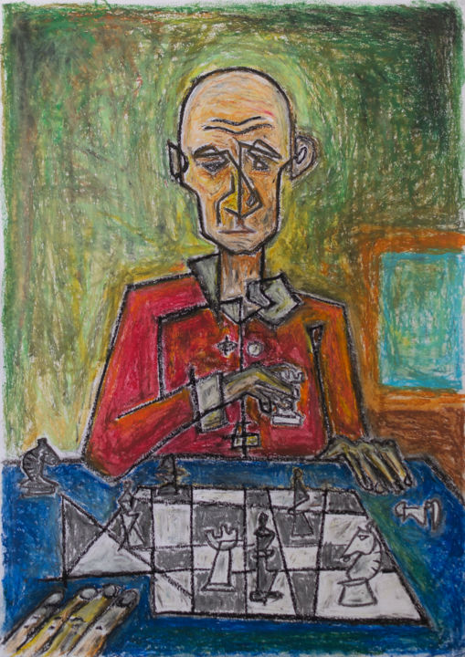 Schilderij getiteld "Giocatore di scacchi" door Alessandro Flavio Bruno, Origineel Kunstwerk, Pastel