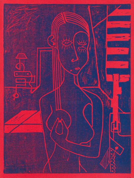 Incisioni, stampe intitolato "Valentine rouge et…" da Alessandro Flavio Bruno, Opera d'arte originale, Incisioni su linoleum