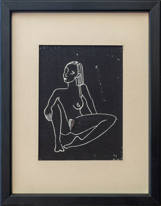 Printmaking titled "Ginoide nero" by Alessandro Flavio Bruno, Original Artwork, Linocuts Mounted on Other rigid panel