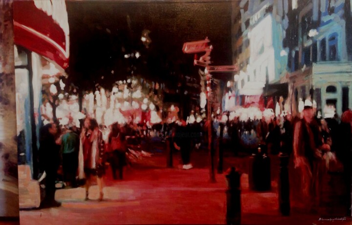 Painting titled "Evening in London" by Alessandro Giusberti, Original Artwork, Oil