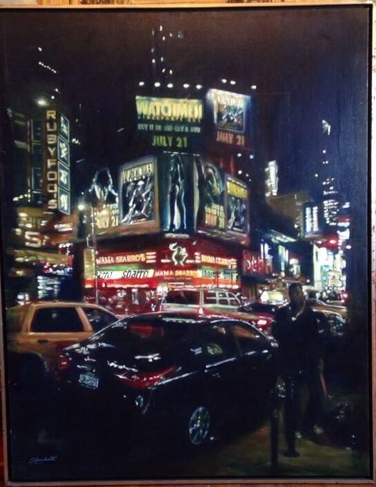 Painting titled "New York" by Alessandro Giusberti, Original Artwork, Oil Mounted on Wood Stretcher frame