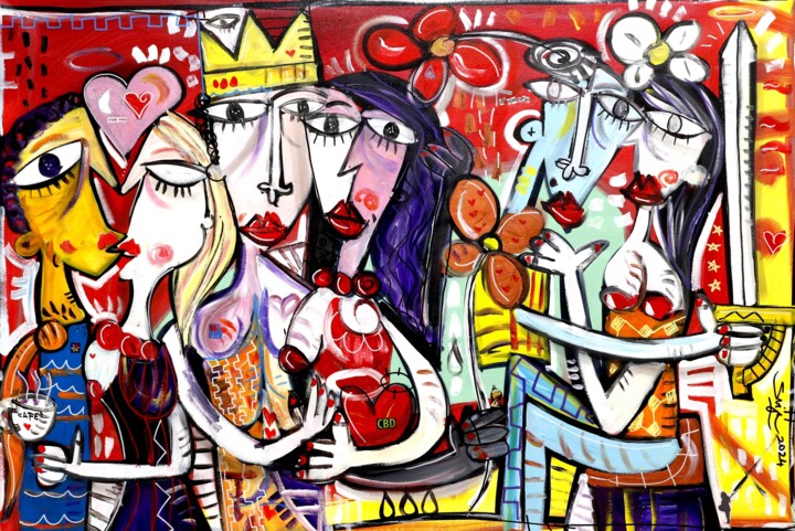 Painting titled "Storie d'Amore" by Alessandro Siviglia, Original Artwork, Acrylic Mounted on Wood Stretcher frame