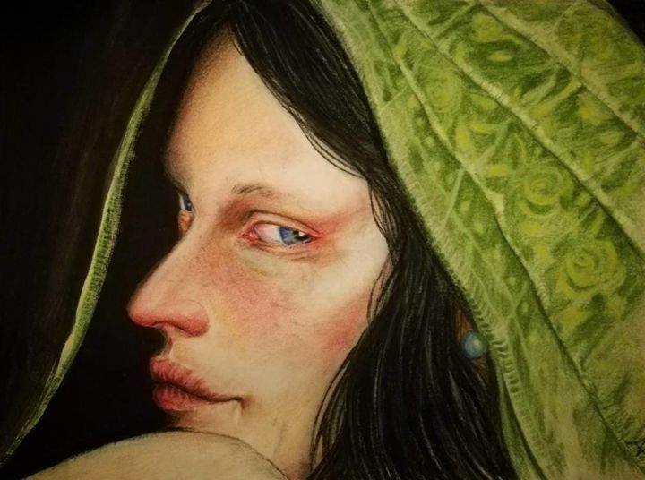 Disegno intitolato "Ragazza con telo ve…" da Alessandro Franchi, Opera d'arte originale, Gesso