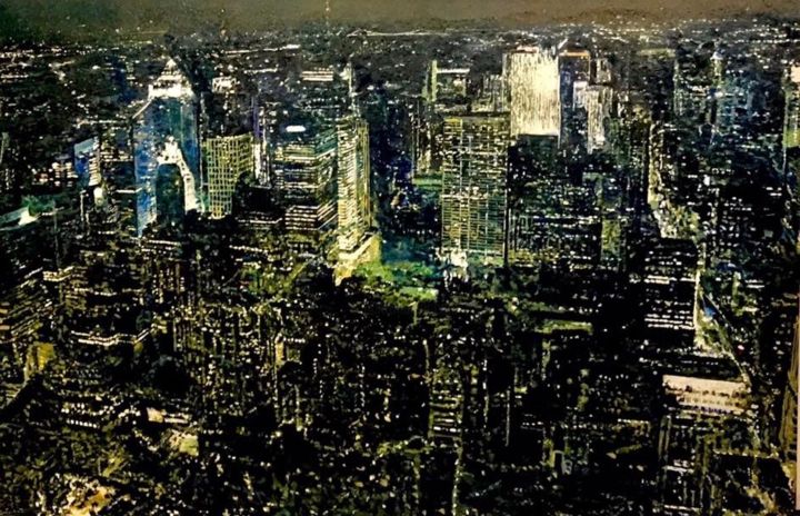Painting titled "New York in the nig…" by Alessandro Giusberti, Original Art, Oil