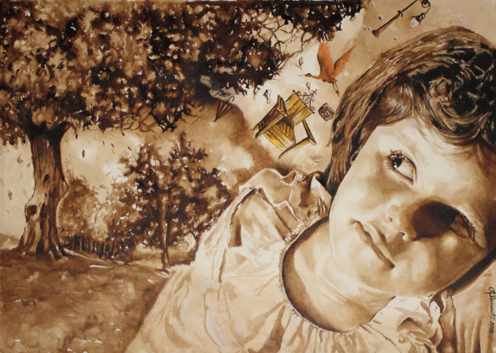 Malerei mit dem Titel "alice nella tana de…" von Alessia Clementi, Original-Kunstwerk, Aquarell