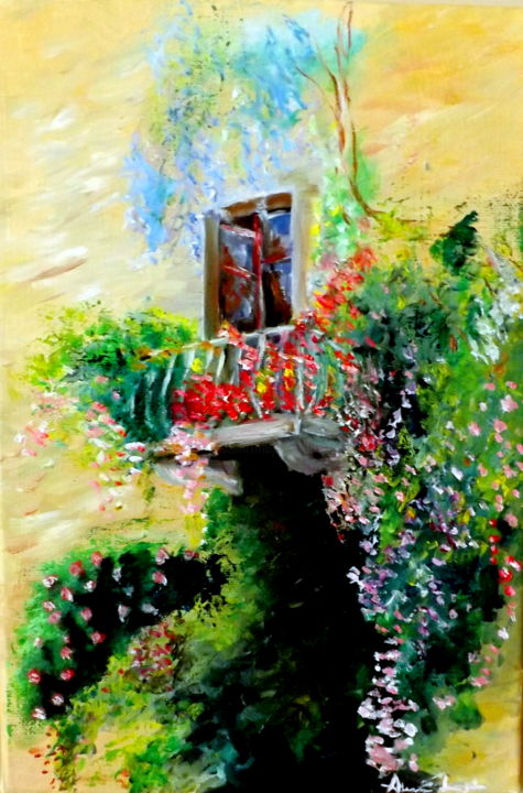 Painting titled "flower's fall" by Alessia Legati, Original Artwork, Oil