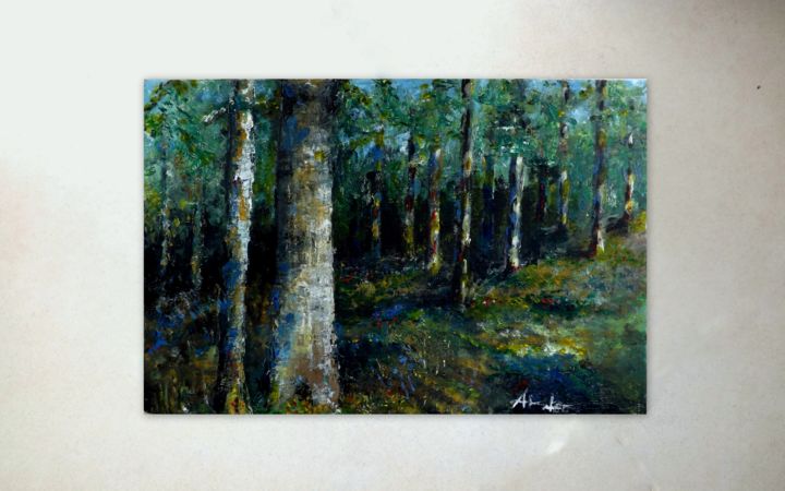 Painting titled "The forest" by Alessia Legati, Original Artwork, Oil