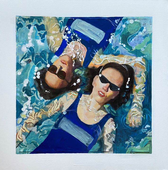 Painting titled "Noon in the pool (C…" by Alessia Piacitelli, Original Artwork, Tempera Mounted on Wood Stretcher frame
