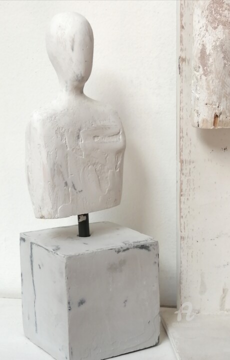 Sculpture titled "Busto maschile (1)" by Alessio Brugnoli, Original Artwork, Wood
