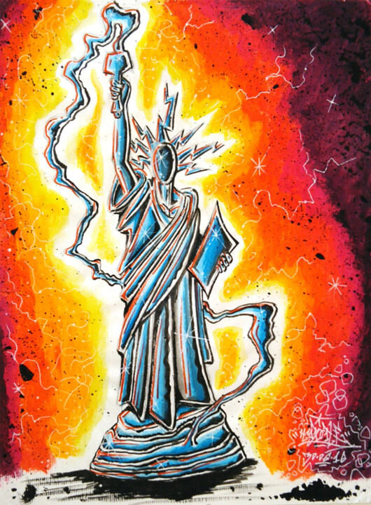 Painting titled "Statue of liberty" by Alessio Hassan Alì (Hipo), Original Artwork, Watercolor