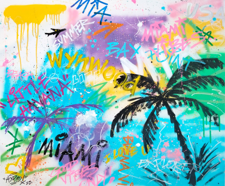 Schilderij getiteld "Miami Vibes" door Alessio Hassan Alì (Hipo), Origineel Kunstwerk, Graffiti