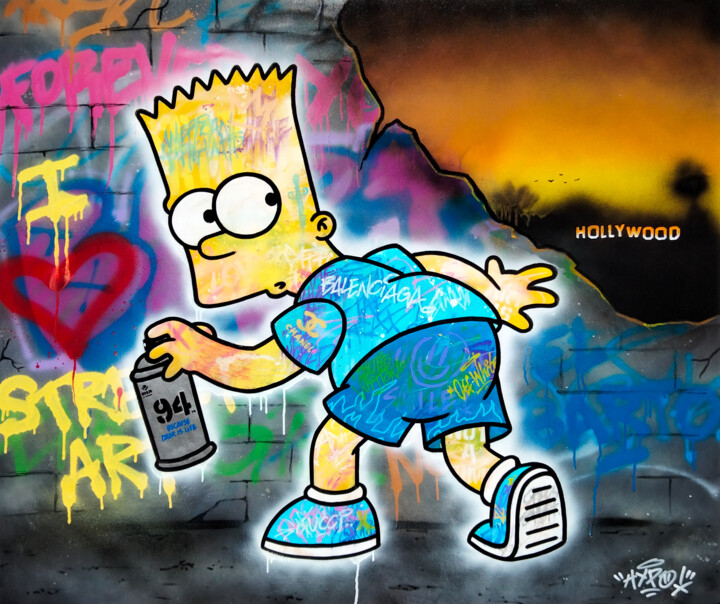 Painting titled "Bart in Hollywood" by Alessio Hassan Alì (Hipo), Original Artwork, Spray paint
