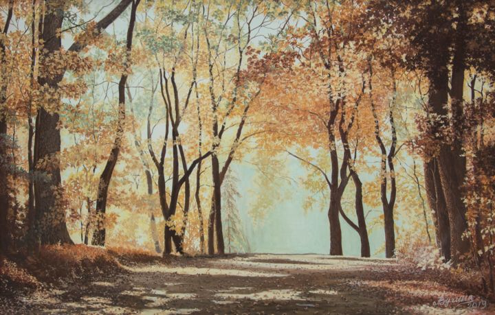 Painting titled "Maple Autumn" by Alevtina Pugina, Original Artwork, Oil