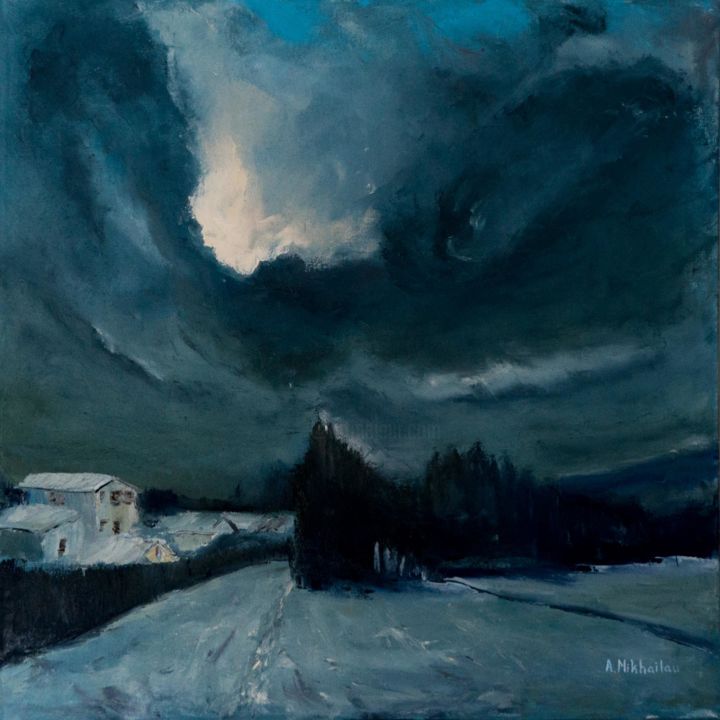 Painting titled "Storm's coming" by Alex Mikhailau, Original Art, Oil