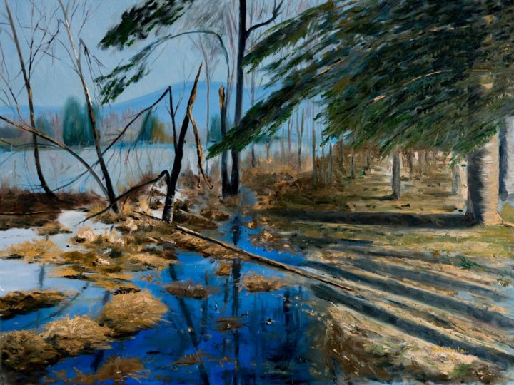 Painting titled "Thaw" by Alex Mikhailau, Original Art, Oil