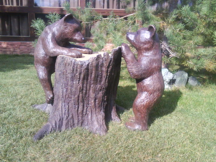 Sculpture titled "Мишки на пне" by Alex Andes, Original Artwork
