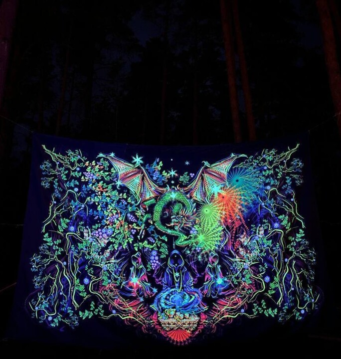 Tea Master Blacklight Tapestry Meditatio, Digital Arts by Alex