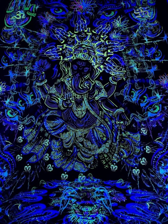 Digital Arts titled "Indian art Ganesha…" by Alex Anahart, Original Artwork, Fabric