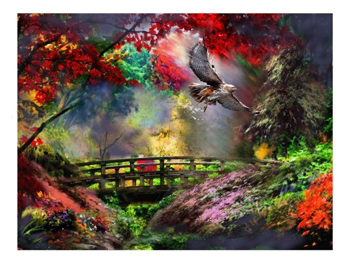 "Flying a forest hawk" başlıklı Tablo Alex Bel tarafından, Orijinal sanat, Petrol