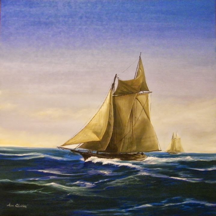 Painting titled "White sail" by Alex Blokhin, Original Artwork