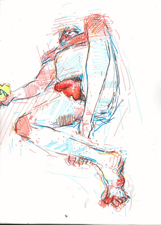 Drawing titled "Resting male with y…" by Alex Buzunov, Original Artwork, Marker