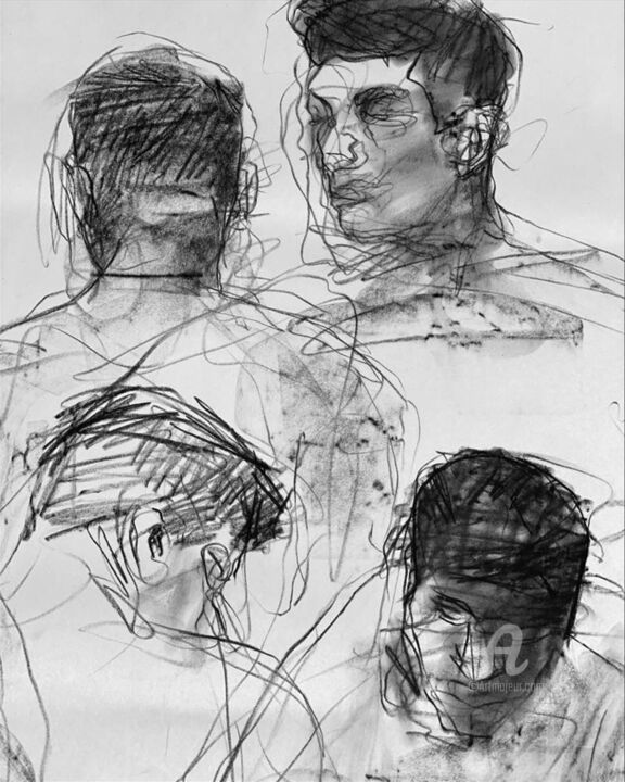 Рисунок под названием "Portrait of a male" - Alex Buzunov, Подлинное произведение искусства, Древесный уголь