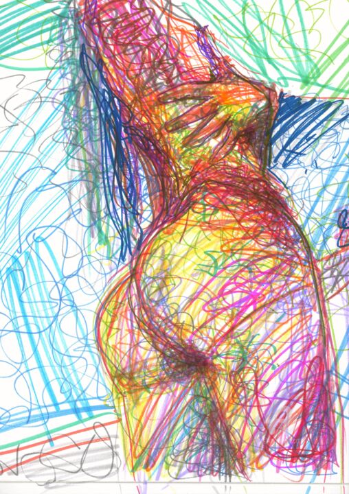 Drawing titled "Standing nude 4" by Alex Buzunov, Original Artwork, Marker