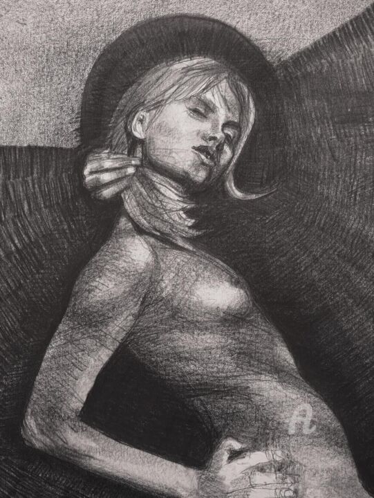 Zeichnungen mit dem Titel "Saint of feminism" von Alex Buzunov, Original-Kunstwerk, Graphit